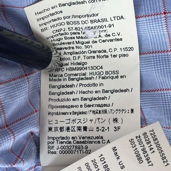 Hugo Boss Men's Checkered Sharp Fit Long Sleeve Blue & Red Shirt Size 17 - Picture 6 of 6